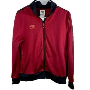 Umbro Track Jacket Burgundy Red Black Logo Full Zip Soccer Women M Diamond Retro